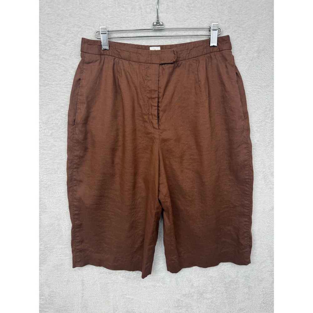 Y2K Ann Klein Flax Linen Blend Bermuda Shorts Rust Brown High Rise Beach Resort